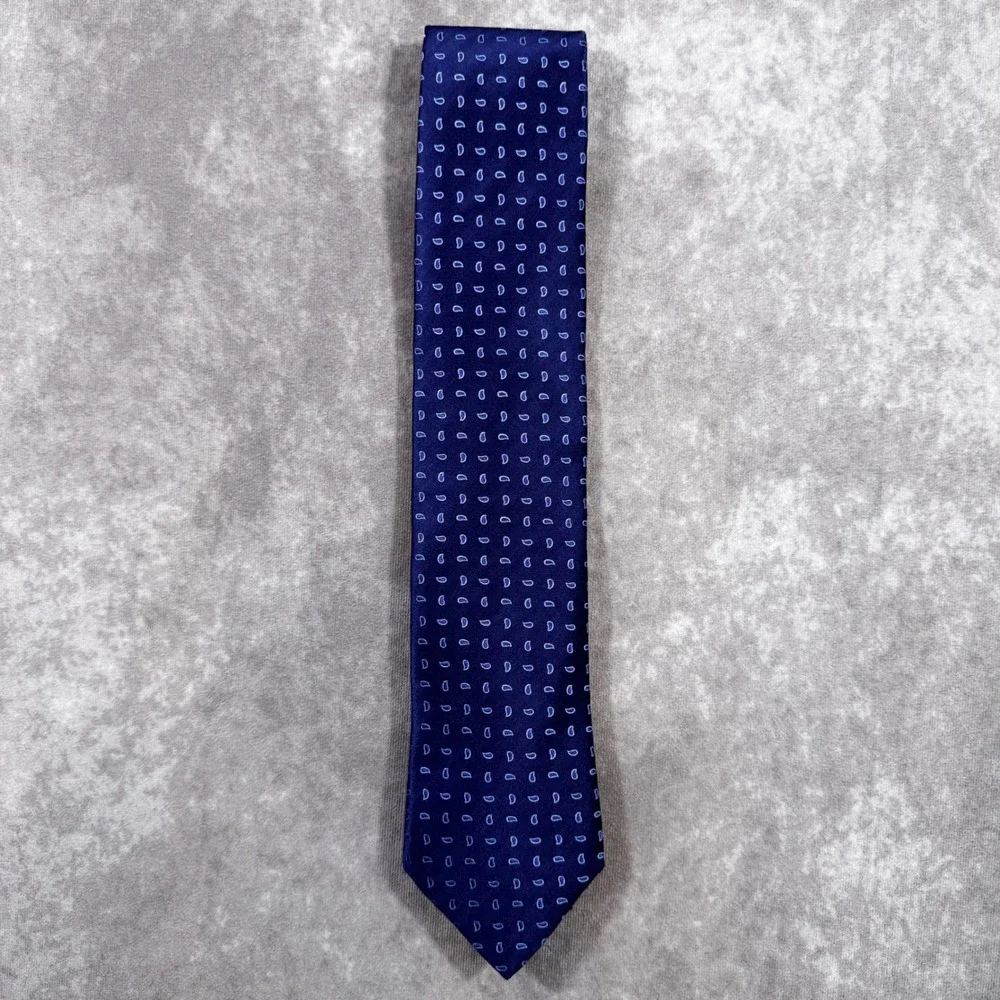 Canali Mens Navy Blue Silk Micro Paisley Necktie Made in Italy Business Tie
